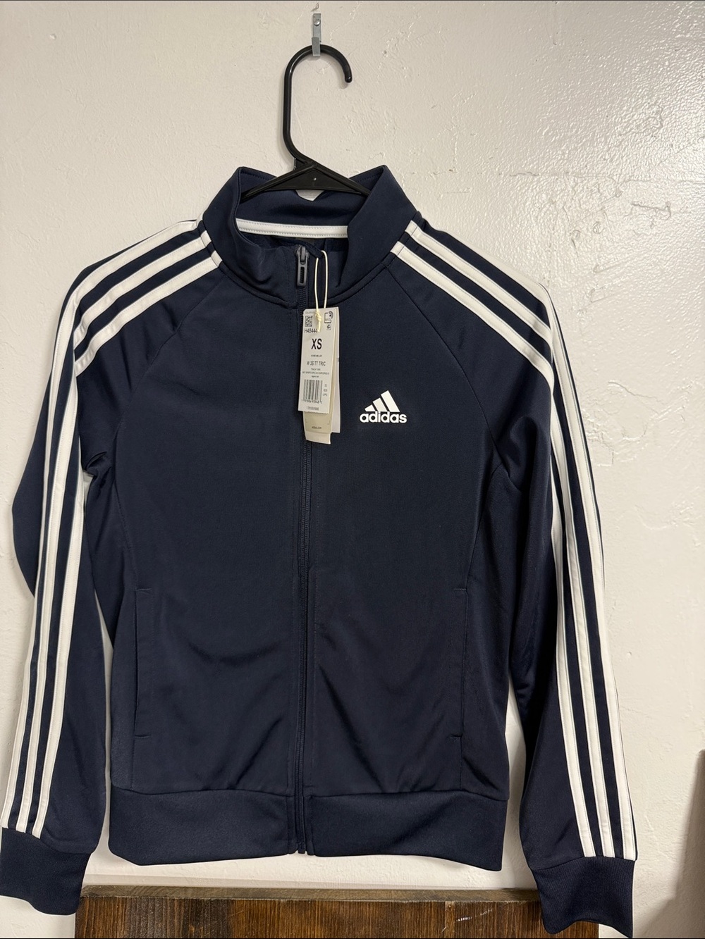 adidas Navy Track Jacket with White Stripes XS